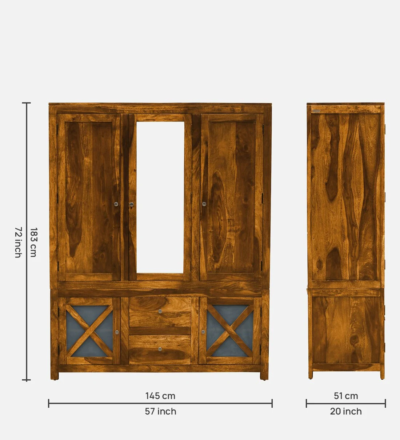 Bedroom Wooden Wardrobe with Ample Storage and Mirror Panel Design - Image 3