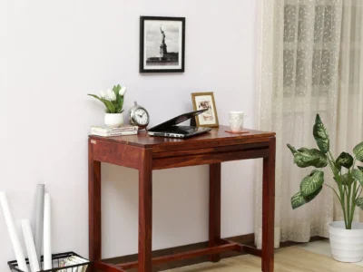 Engineered wood study desk with sliding drawer and rack for student bedroom