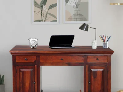 Modern Wooden Writing Table with Open Shelf and Drawer for Essentials