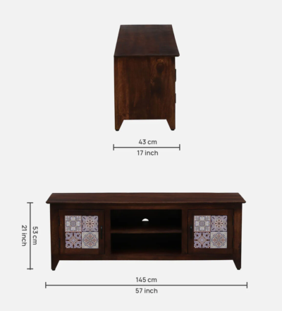 TV Entertainment Console in Sheesham with Modern Look and Metal Legs - Image 3