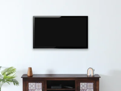 Modern Sheesham wood TV console with metal legs by Sarve Furniture