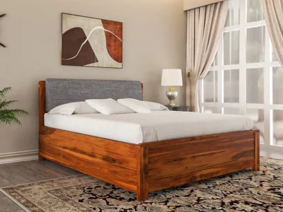 Cest Upholstered Wooden King Size Bed with Hydraulic Storage in Walnut Finish