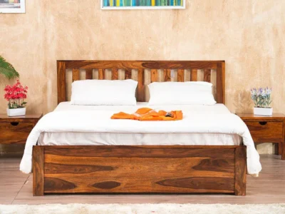 Classic Wooden King Size Bed with Hydraulic Storage in Walnut Finish