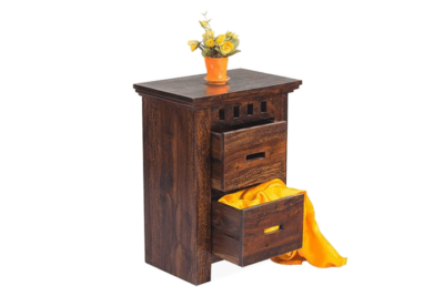 Rustic Design Bedside Table with Wooden Body and Drawer Storage System