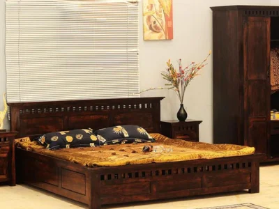Hydraulic Storage Bed with Soft Upholstered Headboard and Strong Wood Base