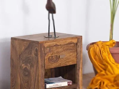 Clean Line Bedside Table in Solid Wood with Compact Storage Drawers