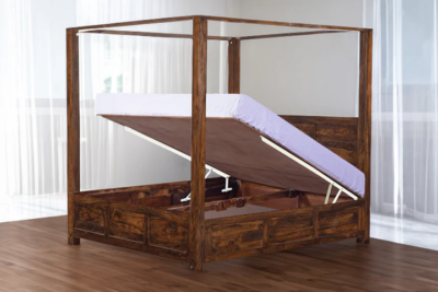 Wooden Poster Bed with Hydraulic Storage by Sarve Furniture