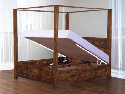 Wooden Poster Bed with Hydraulic Storage by Sarve Furniture