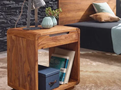 Velvet Bedside Table Sheesham Wood with Drawer by Sarve Furniture – Elegant Bedroom Storage Solution