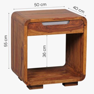 Velvet Bedside Table Sheesham Wood with Drawer By Sarve Furniture - Image 3