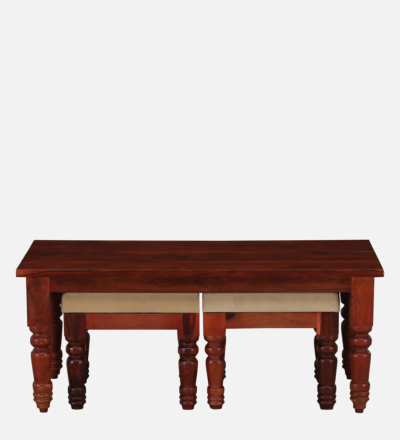 Nesting Coffee Table Set (2 Stools ) Sheesham Wood With Brass Cladding For Online - Image 6