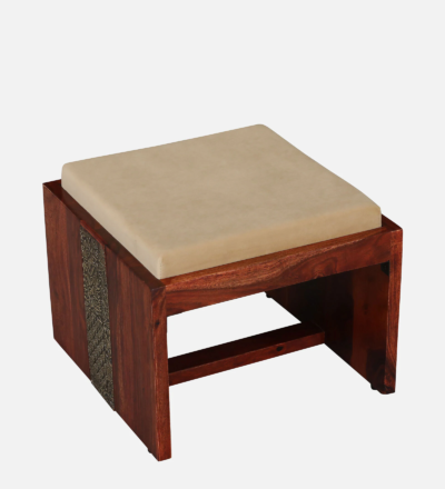 Nesting Coffee Table Set ( 4 Stools ) In Honey Oak Finish With Brass Cladding - Image 13