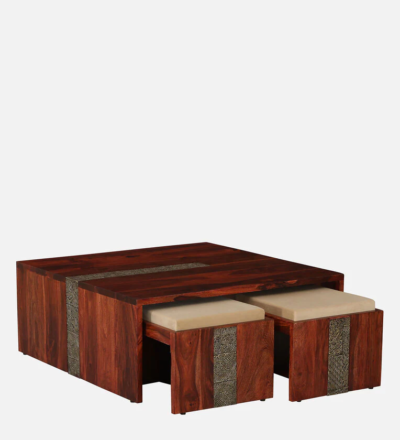 Nesting Coffee Table Set ( 4 Stools ) Sheesham Wood By Sarve Furniture - Image 8