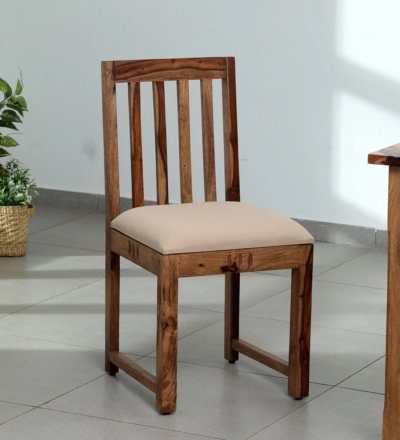 Elegant Sheesham Dining Chair with Cushion and Wooden Back Design