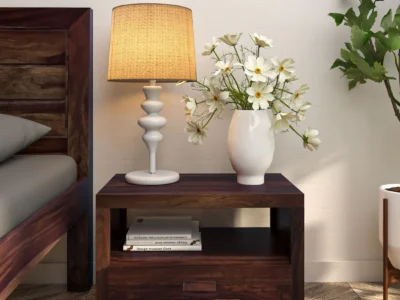 Handcrafted wooden nightstand Vcropolis with drawer by Sarve Furniture