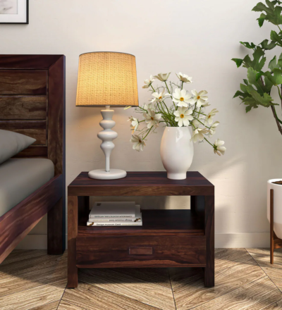 Handcrafted wooden nightstand Vcropolis with drawer by Sarve Furniture