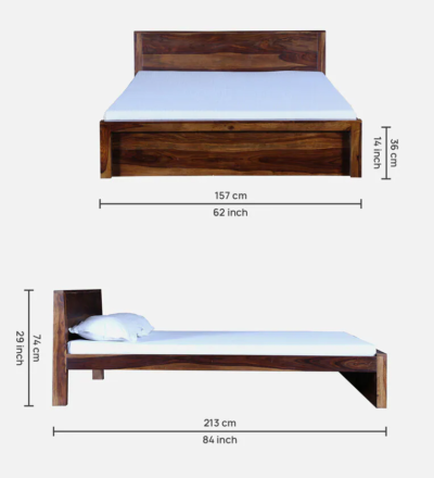 Contemporary Double Bed with Curved Wooden Headboard and Polished Finish - Image 3