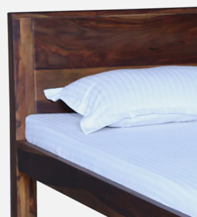 Contemporary Double Bed with Curved Wooden Headboard and Polished Finish - Image 9