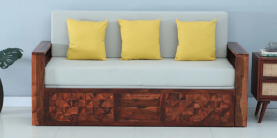 Convertible sofa bed with strong frame and soft mattress for guests