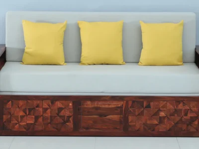 Convertible sofa bed with strong frame and soft mattress for guests