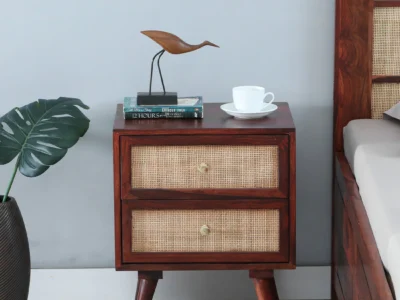 Solid wood bedside cabinet with storage shelf and two drawers by Sarve Furniture