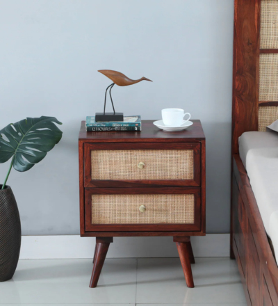 Solid wood bedside cabinet with storage shelf and two drawers by Sarve Furniture