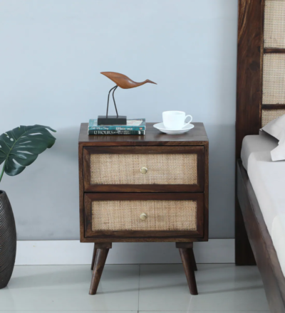 Solid oak bedside table with adjustable shelves by Sarve Furniture