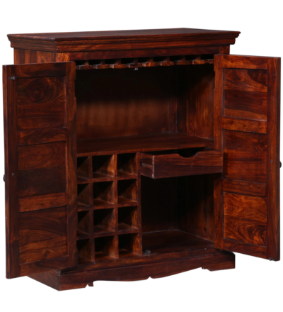 Carved Wooden Bar Unit with Doors and Bottle Rack By Sarve Furniture - Image 7