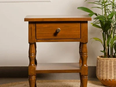 Compact Wooden Nightstand with Spacious Drawer and Easy Access Open Shelf