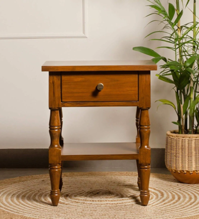 Compact Wooden Nightstand with Spacious Drawer and Easy Access Open Shelf