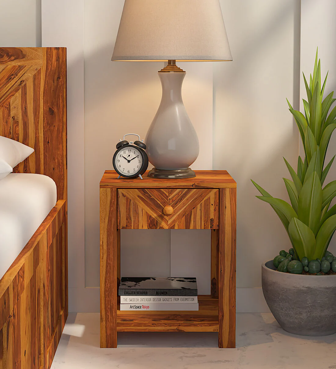 Sienna Bedside Table Sheesham Wood by Sarve Furniture - Solid Wood Nightstand with Drawers for Bedroom Storage