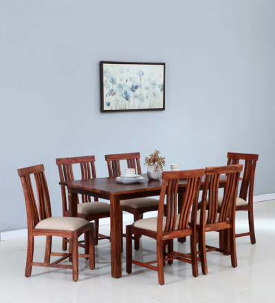 Rectangular Dining Set 6 Seater for Family Meals with Solid Wood Frame Design
