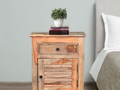 Leather Solid Wood Bedside Table by Sarve Furniture - Elegant Nightstand with Leather Accents and Storage Drawers