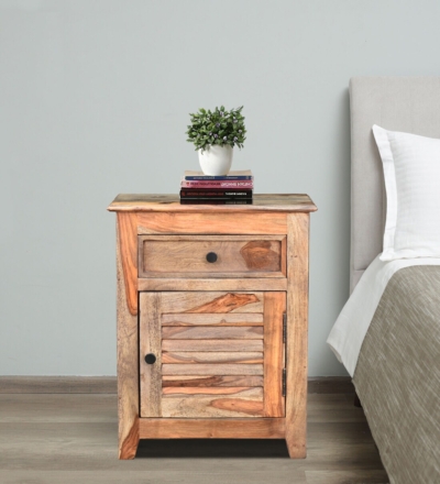 Leather Solid Wood Bedside Table by Sarve Furniture - Elegant Nightstand with Leather Accents and Storage Drawers