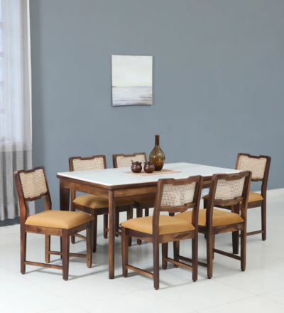 Handcrafted Sheesham Dining Set with Classic Wood Polish and Minimalist Chair Design