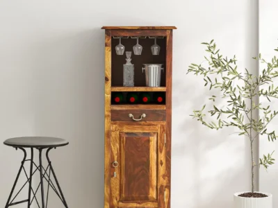 Tall Wooden Bar Cabinet Bar Cabinet with Wine Storage Bar Cabinet with Pull-Out Tray Wooden Wine Storage Cabinet Tall Bar Cabinet for Home Sarve Furniture Bar Cabinet Wine Rack Bar Unit Solid Wood Bar Cabinet Functional Bar Furniture Modern Wooden Bar Cabinet