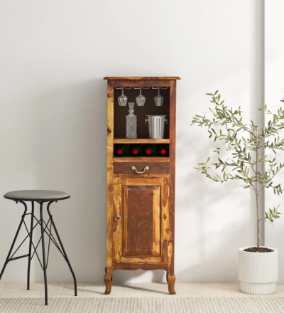Tall Wooden Bar Cabinet Bar Cabinet with Wine Storage Bar Cabinet with Pull-Out Tray Wooden Wine Storage Cabinet Tall Bar Cabinet for Home Sarve Furniture Bar Cabinet Wine Rack Bar Unit Solid Wood Bar Cabinet Functional Bar Furniture Modern Wooden Bar Cabinet