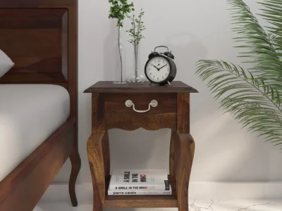 Serenity Bedside Table in Sheesham Wood with Drawer by Sarve Furniture, showcasing natural wood grain and sleek design, perfect for modern bedroom decor.