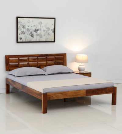 Designer panel headboard bed without storage by Sarve Furniture – modern wooden bed with stylish headboard