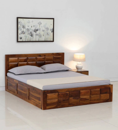 Aristo Sheesham Wood Bed with Hydraulic Storage by Sarve Furniture, featuring a sleek design and hydraulic lift for easy storage access.