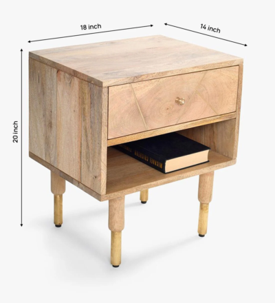 Sheesham Wood Durable Nightstand with Spacious Drawers and Open Shelf - Image 3