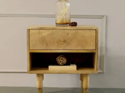 Sheesham Wood Durable Nightstand with Spacious Drawers and Open Shelf