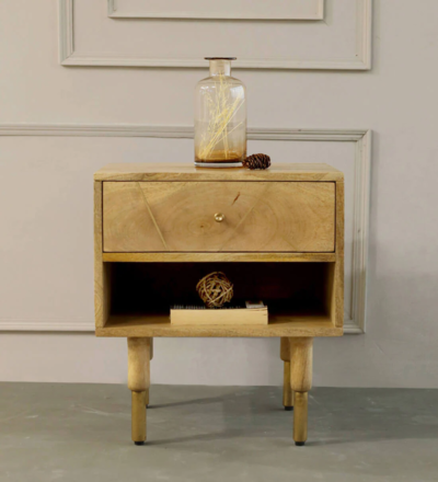 Sheesham Wood Durable Nightstand with Spacious Drawers and Open Shelf