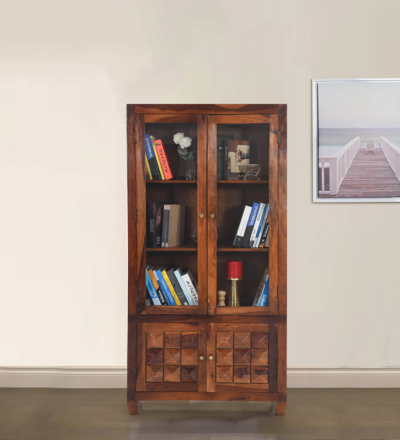 Sheesham wood ladder bookshelf with open back and contemporary design by Sarve Furniture