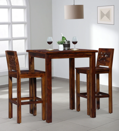 Elegant Bar Table Set with Velvet Chairs and Solid Wood Table
