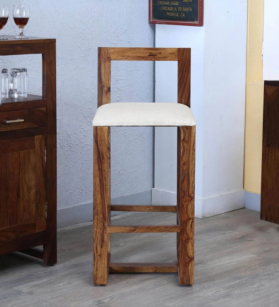 Designer Bar Chair with Upholstered Seat and Wooden Legs By Sarve Furniture - Image 4