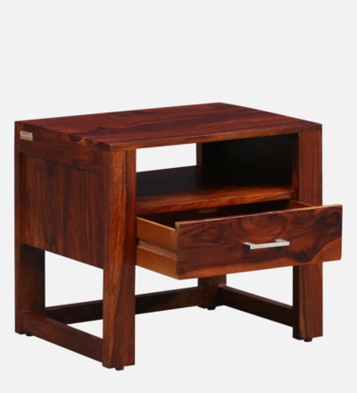 Minimal Sheesham Bedside Table with High Gloss Polish and Drawer Storage - Image 4
