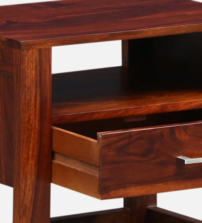 Minimal Sheesham Bedside Table with High Gloss Polish and Drawer Storage - Image 9