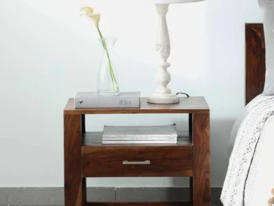 Designer Sheesham Bedside Table in Solid Wood with Clean Look and Storage