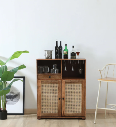 Bar Unit for Home Bottle Space Bar Cabinet Bar Cabinet with Shutter Doors Wooden Bar Unit for Home Compact Home Bar Unit Bar Unit with Bottle Storage Shutter Style Bar Furniture Sarve Furniture Bar Unit Rustic Bar Cabinet for Home Home Bar Cabinet with Storage